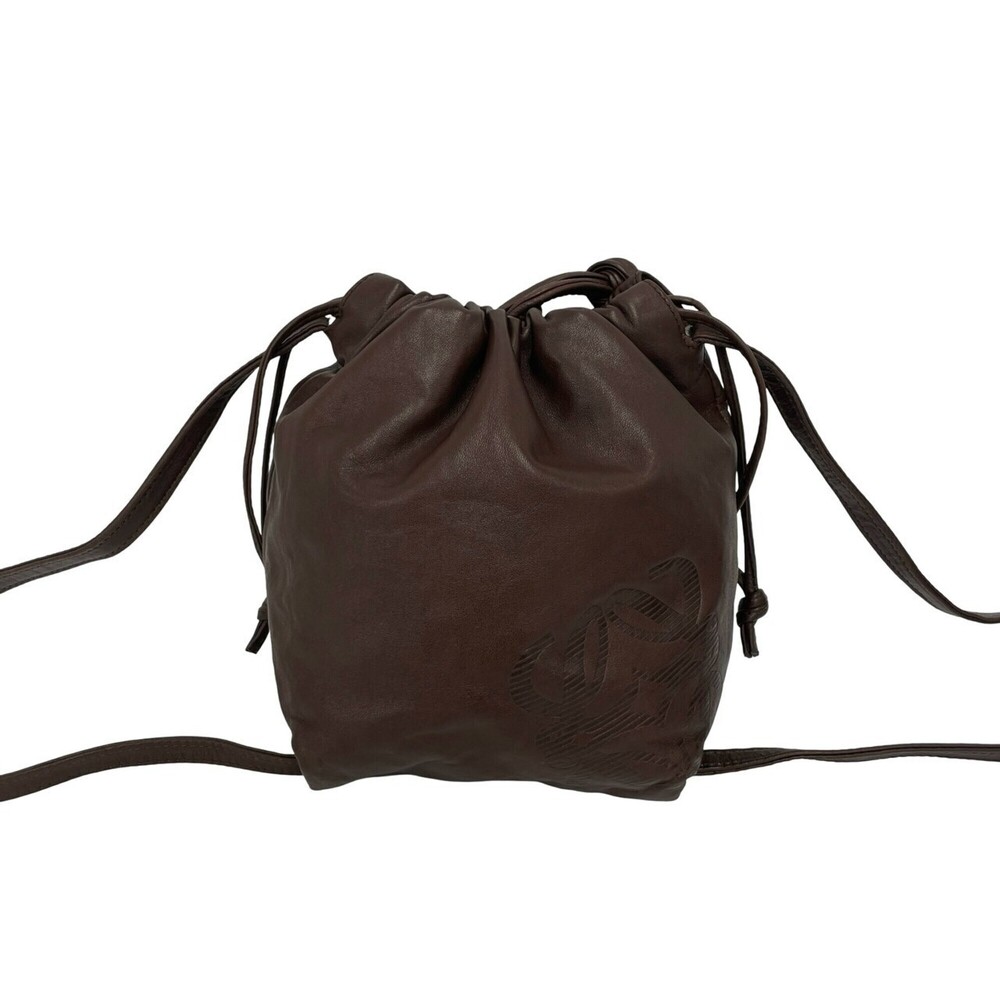 LOEWE Vintage Anagram Logo Nappa Leather Drawstring Mini Shoulder Bag/Pouch B...